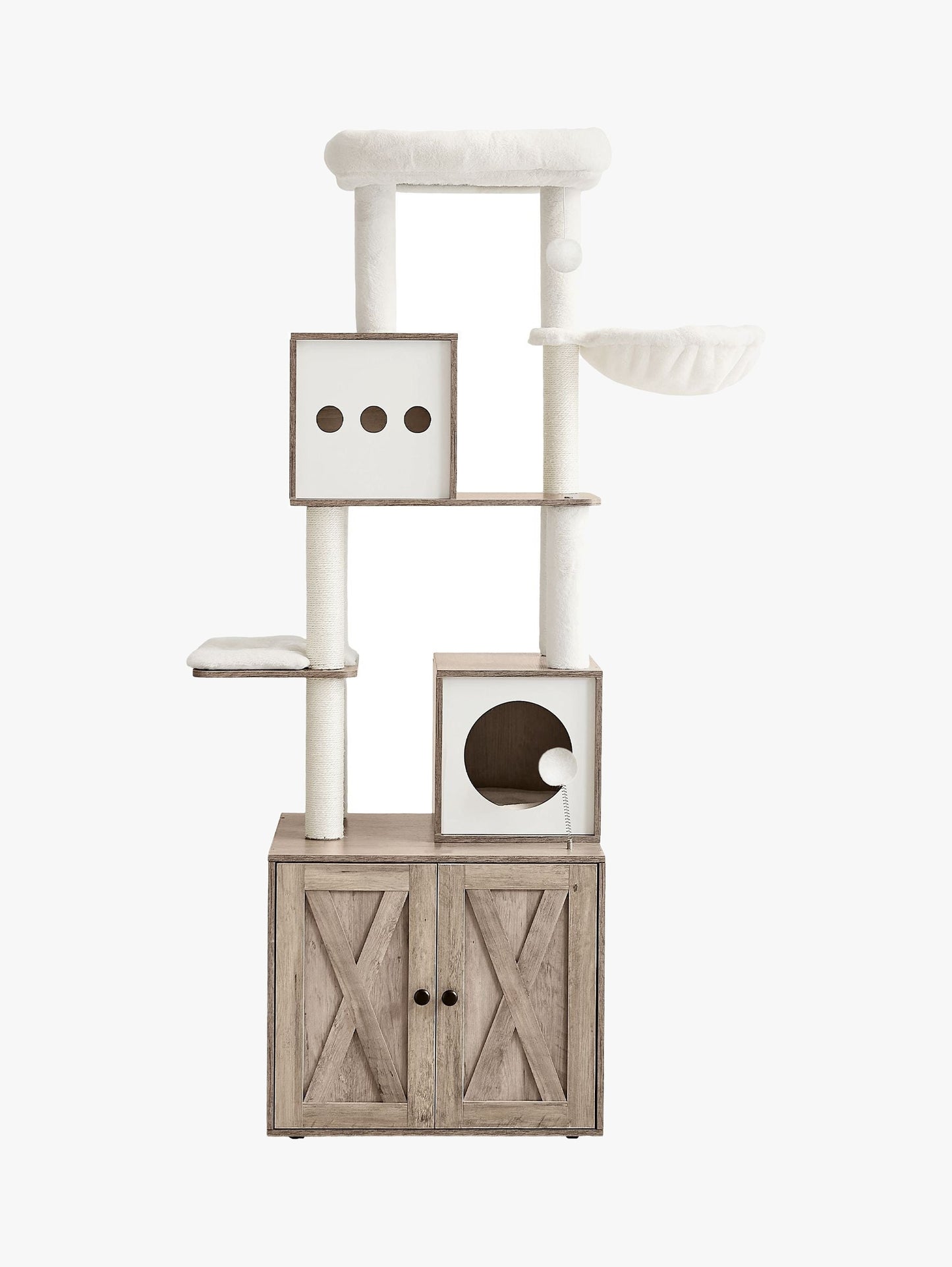 2-In-1 Krabpaal Met Kattenbakmeubel - 185 cm Hoog Kattenmeubel - Ruimtebesparend