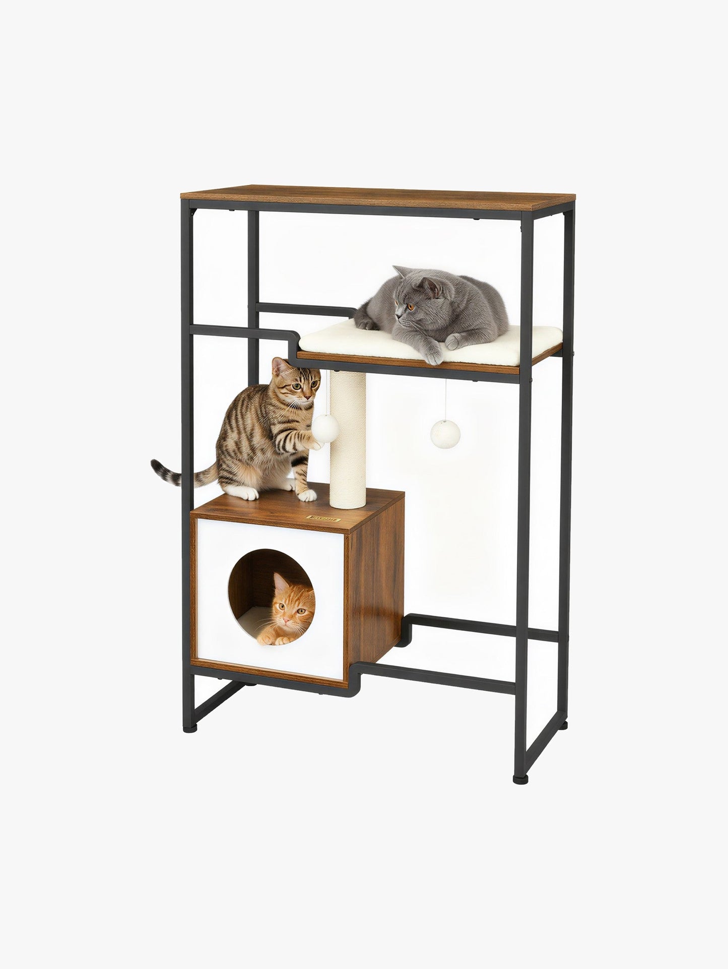 Krabpaal Met Aflegplank - Staal En Vintagebruin Hout - Meubel En Kattenboom In Één