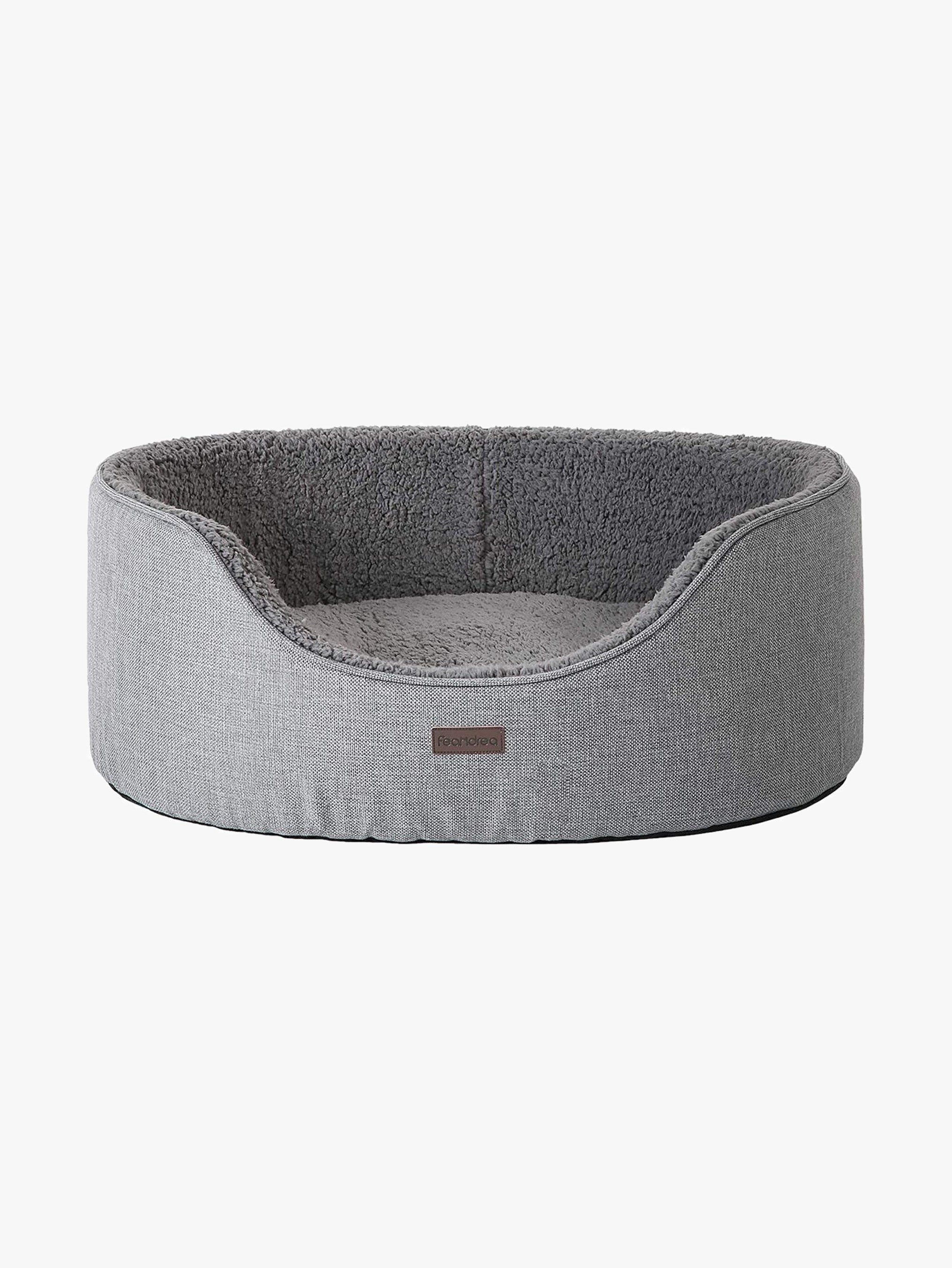 Wasbaar Hondenbed Met Wendekussen M - Pluche En Linnenlook - Verhoogde Randen